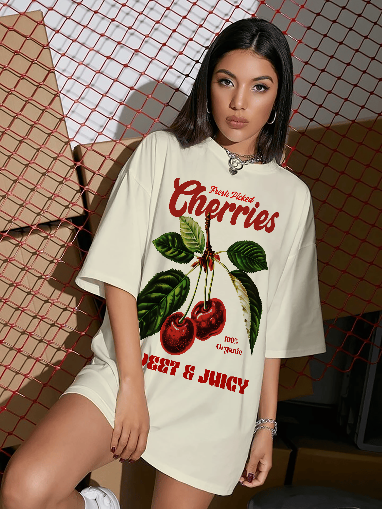 POLO OVERSIZE TROPICAL "CHERRIES"
