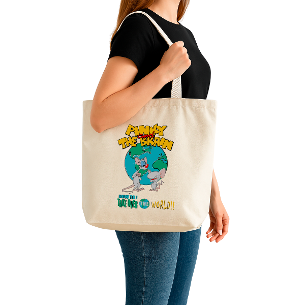 TOTE BAG ALGODÓN TOCUYO REUTILIZABLE "PINKY Y CEREBRO"