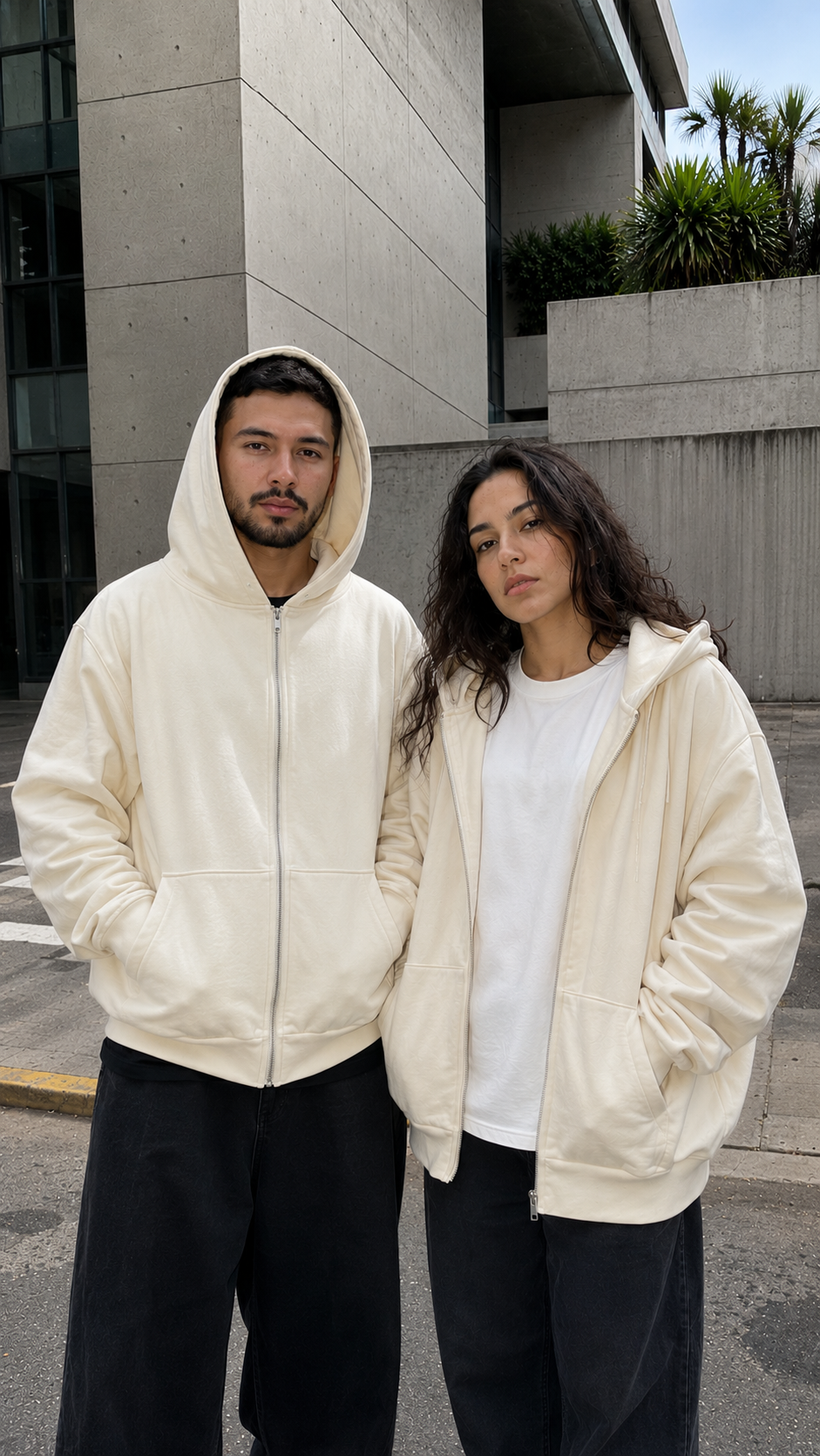 ZIP HOODIE OVERSIZE BASICA BLANCO OSTRA