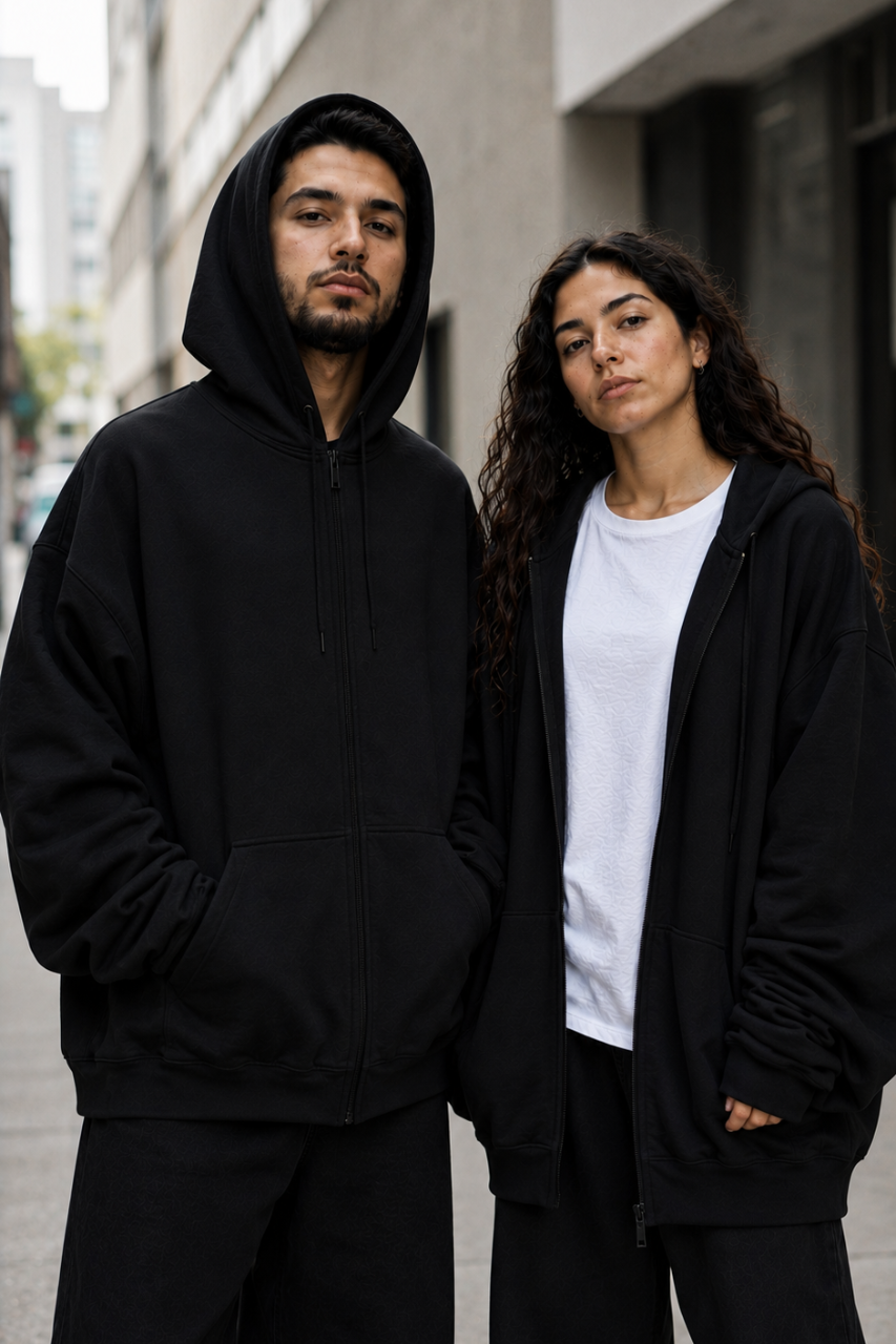 ZIP HOODIE OVERSIZE BASICA NEGRO
