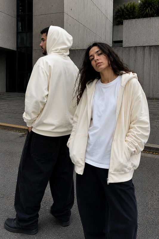 ZIP HOODIE OVERSIZE BASICA BLANCO OSTRA